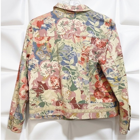 Coldwater Creek Sz PM P M Floral Print Crochet Detail Spring Blazer Jacket Women - Picture 4 of 5